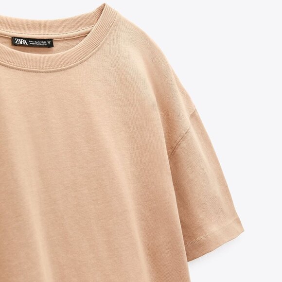 Pink Zara High-Low Relaxed Fit Short Sleeve Cotton Tee Shirt Top (NWT) - Picture 2 of 4